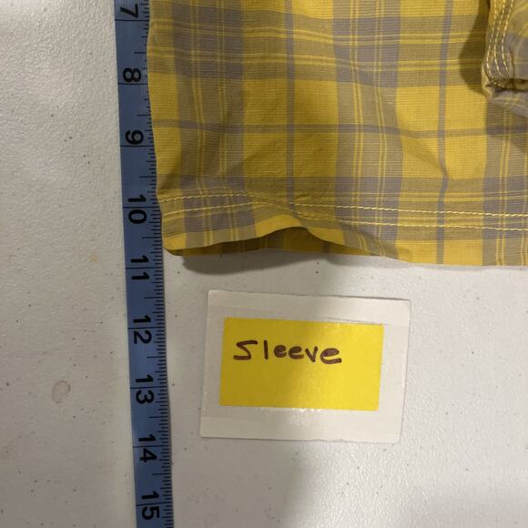 LL Bean Shirt Men's XXL Button Up Yellow Plaid Short Sleeve Linen Cotton Preppy - Picture 7 of 11